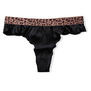 Victoria's Secret High Leg Silk Thong in Black and Leopard - XL